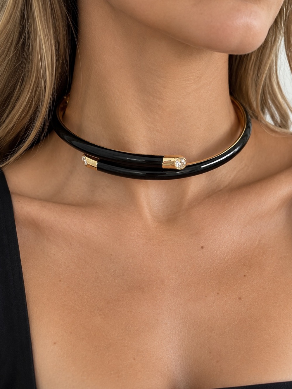 Gold Accent Black Choker Necklace